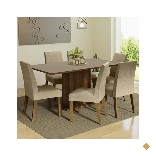 Conjunto Sala de Jantar Mesa Tampo de Madeira 6 Cadeiras Rustic/Crema/Imperial…
