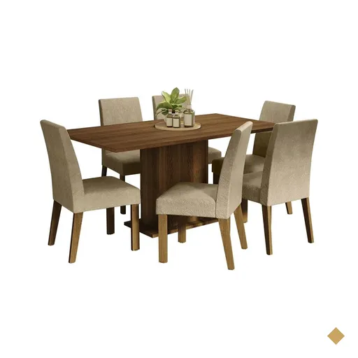 Conjunto Sala de Jantar Mesa Tampo de Madeira 6 Cadeiras Rustic/Imperial Renata…