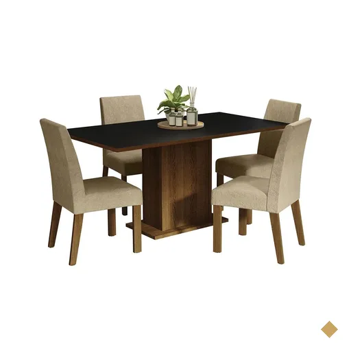 Conjunto Sala de Jantar Mesa Tampo de Madeira 4 Cadeiras Rustic/Preto/Imperial…