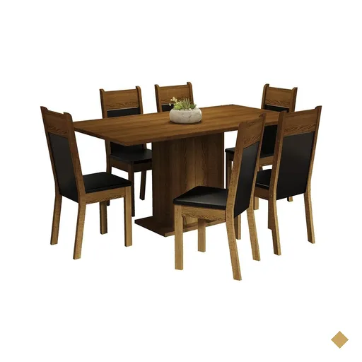 Conjunto Sala de Jantar Mesa Tampo de Madeira 6 Cadeiras Rustic/Preto Augusta…