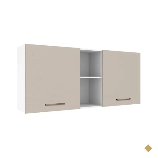 Armário de Cozinha Aéreo 150 cm 2 Portas e 2 Nichos Branco/Crema Agata Madesa