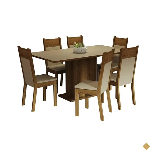 Conjunto Sala de Jantar Mesa Tampo de Madeira 6 Cadeiras Crema/Rustic/Bege…