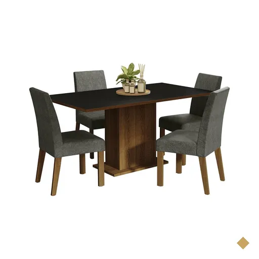 Conjunto Sala de Jantar Mesa Tampo de Madeira 4 Cadeiras Rustic/Preto/Silver…