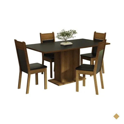 Conjunto Sala de Jantar Mesa Tampo de Madeira 4 Cadeiras Preto/Rustic Elisa…