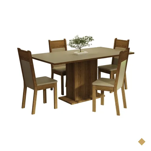 Conjunto Sala de Jantar Mesa Tampo de Madeira 4 Cadeiras Crema/Rustic/Bege…