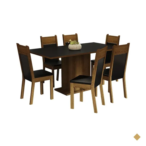 Conjunto Sala de Jantar Mesa Tampo de Madeira 6 Cadeiras Preto/Rustic Augusta…