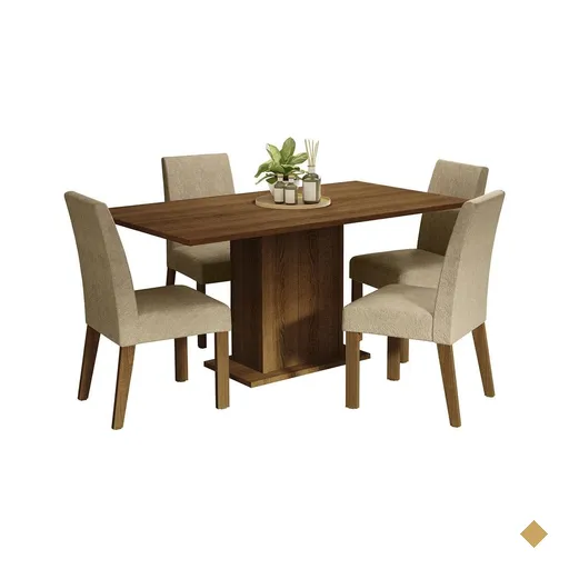 Conjunto Sala de Jantar Mesa Tampo de Madeira 4 Cadeiras Rustic/Imperial Keila…