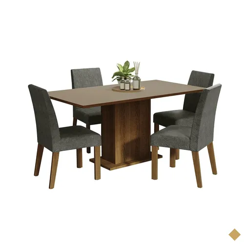 Conjunto Sala de Jantar Mesa Tampo de Madeira 4 Cadeiras Rustic/Crema/Silver…