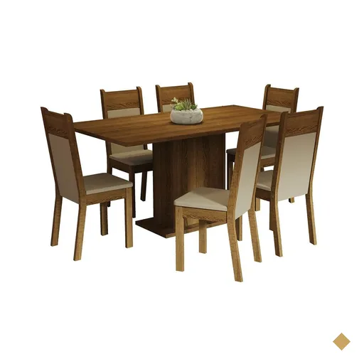 Conjunto Sala de Jantar Mesa Tampo de Madeira 6 Cadeiras Rustic/Crema/Bege…