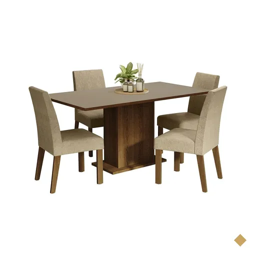 Conjunto Sala de Jantar Mesa Tampo de Madeira 4 Cadeiras Rustic/Crema/Imperial…