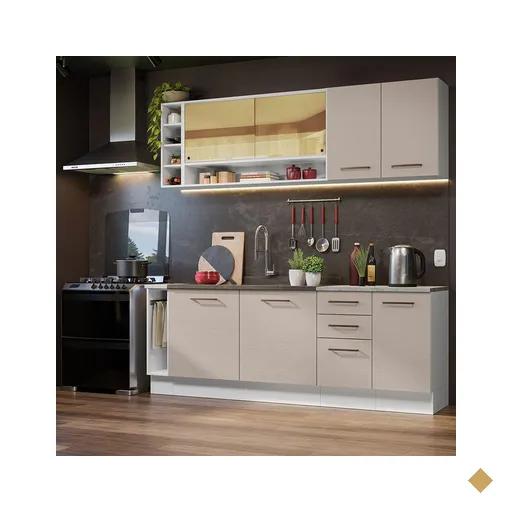 Armário de Cozinha Completa 220cm Branco/Crema Agata da Thêmis Madesa