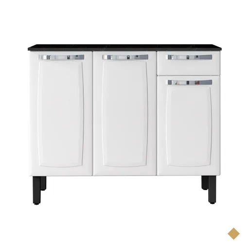 Balcão Itatiaia Rose 3 Portas 1 Gaveta Com Tampo Branco