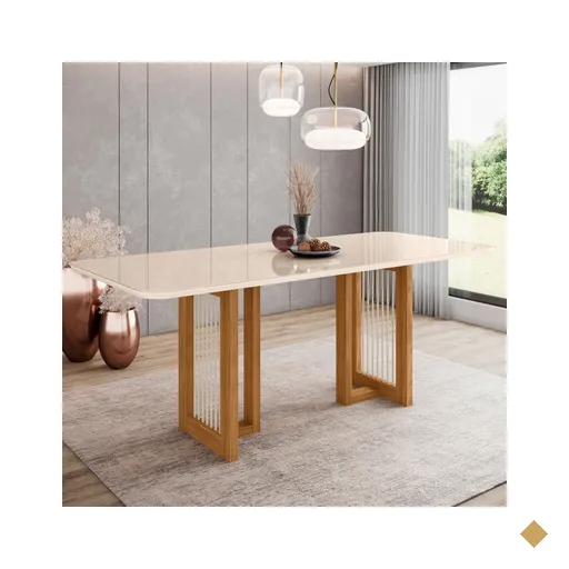 Mesa de Madeira Yara com Vidro SC77