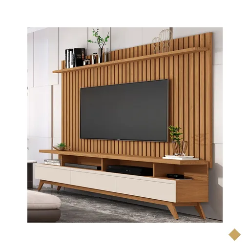Rack com Painel para TV Até 72 Polegadas Vivare Wood Classic 3 Gavetas