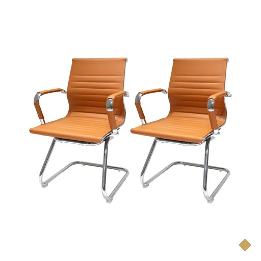 Kit 2 Cadeiras De Escritório Fixas Stripes Charles Eames Eiffel Caramelo