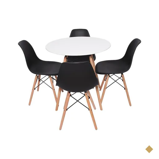 Kit 4 Cadeiras Eiffel pretas + Mesa Redonda 70cm branco