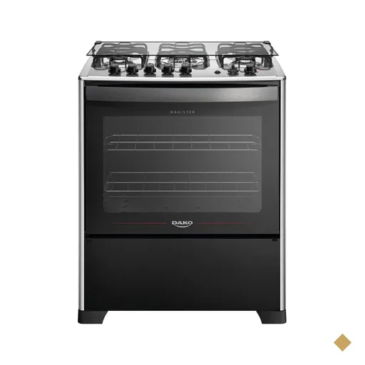Fogão de 5 Bocas Dako Magister Grill Preto com Mesa Inox Bivolt