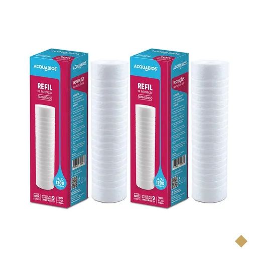Kit Com 2 Refil Acqua 230RH 9.3/4' POE Filtro Acquabios Caixa de Água Ranhurado