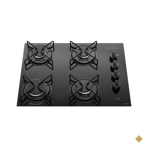 Cooktop Com 4 Bocas Preto Mesa de Vidro Atlas Agile Up Mega Chama Bivolt