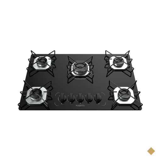 Fogão Cooktop Fogatti Ori de 5 Bocas Vidro Preto Bivolt