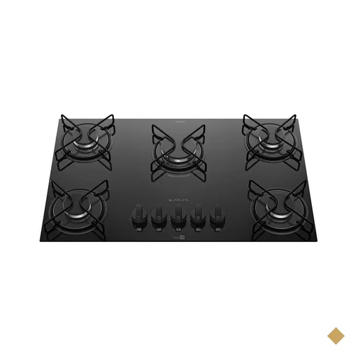 Cooktop Com 5 Bocas Preto Mesa de Vidro Atlas Agile Up Mega Chama Bivolt