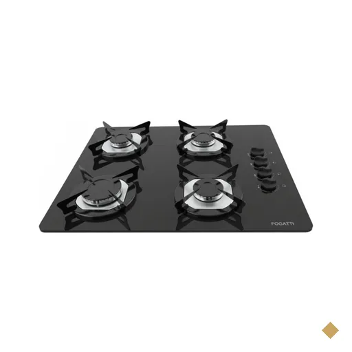Cooktop Fogatti à Gás FGT 4B Vidro Preto Flange Inox