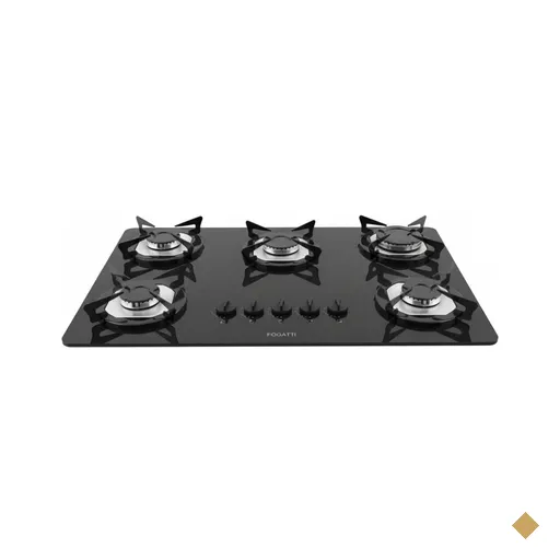Cooktop Fogatti à Gás FGT 5B Vidro Preto Flange Inox