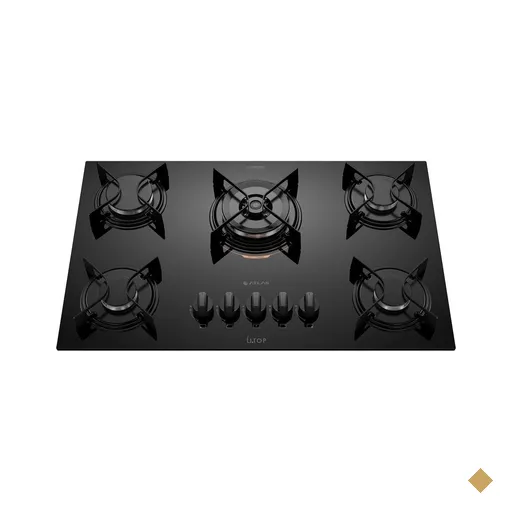 Cooktop 5 Bocas Preto com Mesa de Vidro e Tripla Chama Atlas U Top Bivolt