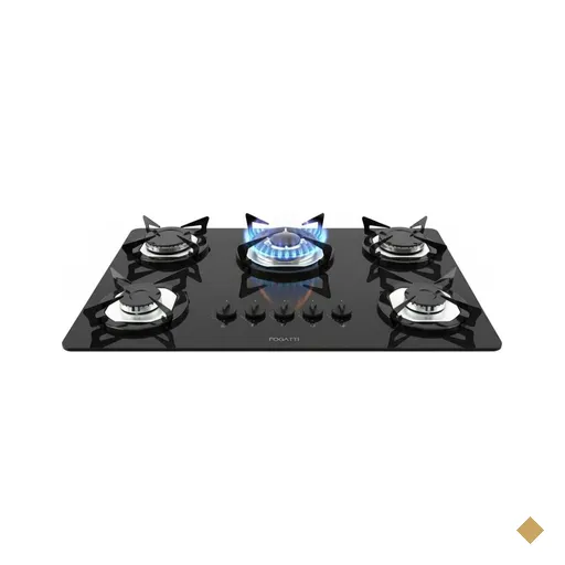 Cooktop Fogatti à Gás FGT 5B TC Vidro Preto Flange Inox