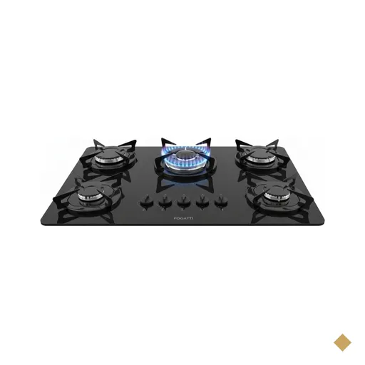 Cooktop Fogatti à Gás FGT 5B TC Vidro Preto Flange Esmaltada