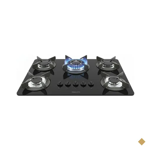 Cooktop Fogatti Safe Ferro Fundido 5 Bocas Tripla Chama GLP Preto, Bivolt