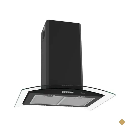 Coifa Terim Ilha Teto Vidro Curvo Black 75 Cm - Preto