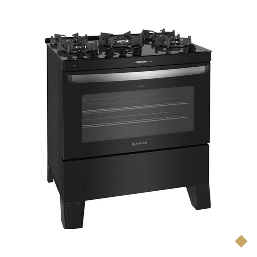 Fogão 5 bocas Atlas Agile Up Preto com Mesa de Vidro