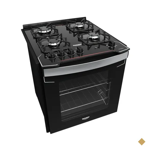 Fogão de Embutir 4 Bocas Preto com Mesa de Vidro Dako Diplomata Bivolt