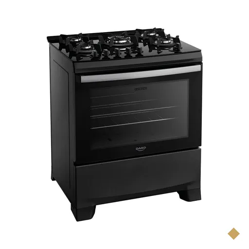 Fogão 5 Bocas Preto com Mesa de Vidro e Tripla Chama Dako Novo Supreme Glass…