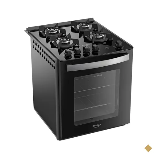 Fogão de Embutir 4 Bocas Preto com Mesa de Vidro Dako Supreme Glass Bivolt