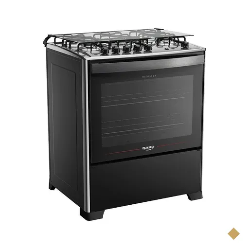Fogão 5 Bocas Dako Magister Preto com Mesa de Inox Bivolt