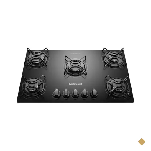 Cooktop a Gás 5 Bocas Continental, Mesa de Vidro Temperado - KC5GP