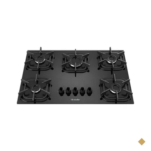 Cooktop 5 Bocas a Gás Mueller G4 com Mesa de Vidro Temperado