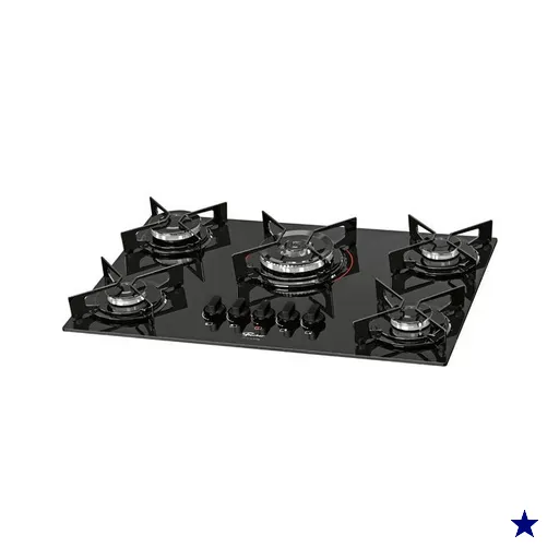 Cooktop Fischer 5 Bocas, a Gás, Mesa Vidro Temperado, Tripla Chama -…