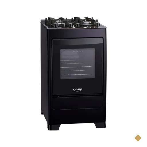 Fogão a Gás de Piso 4 Bocas Dako Supreme Glass, Mesa de Vidro, Preto