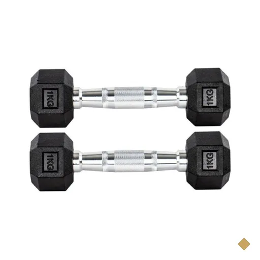 Par Halteres 1kg +1kg Dumbbell Sextavado Emborrachado Pegada Cromada Gallant…