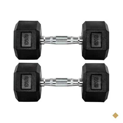 Par Halteres 6kg + 6kg Dumbbell Sextavado Emborrachado Pegada Cromada Gallant…