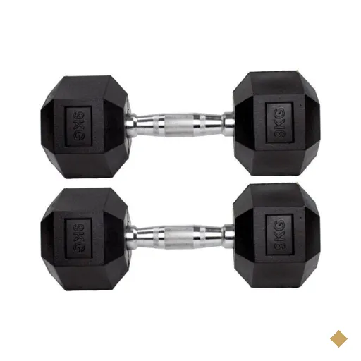 Par Halteres 9kg + 9kg Dumbbell Sextavado Emborrachado Pegada Cromada Gallant…