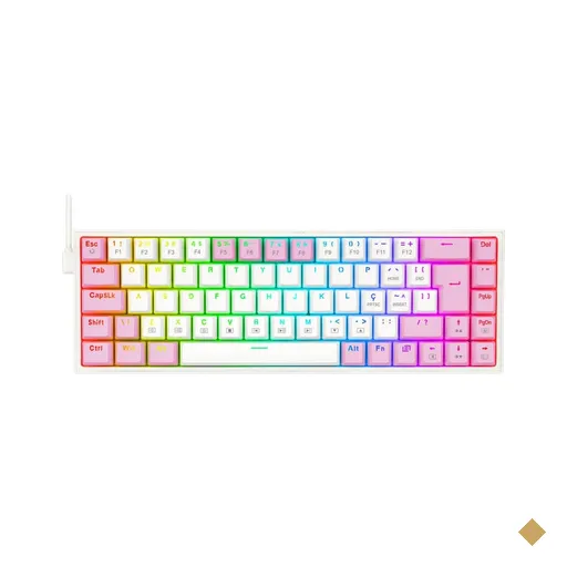 Teclado Gamer Mecânico Redragon K631WP-RGB Castor Lollipop Branco com Rosa