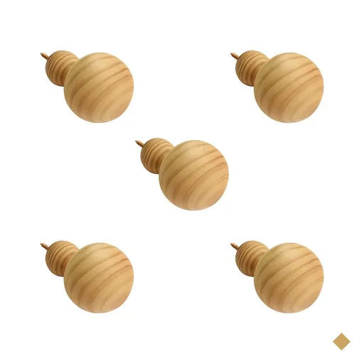 Kit 5 Ganchos Cabideiros de Parede Esfera em Madeira Maciça Pinus Cor Natural