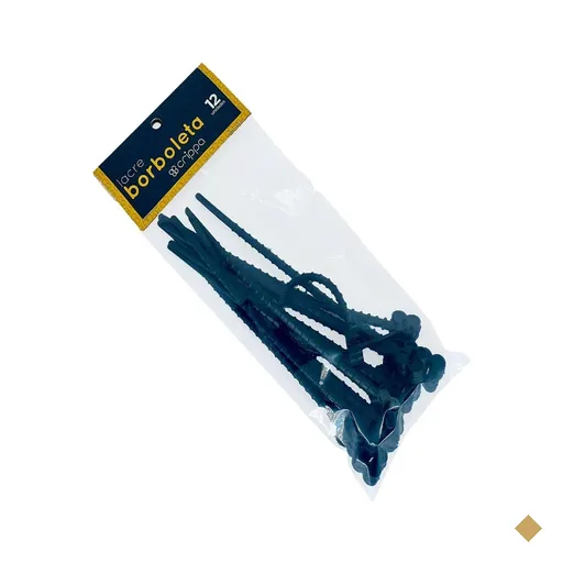 12 Lacres Reutilizáveis Cinta Plástica 17cm Formato Borboleta Preto Crippa