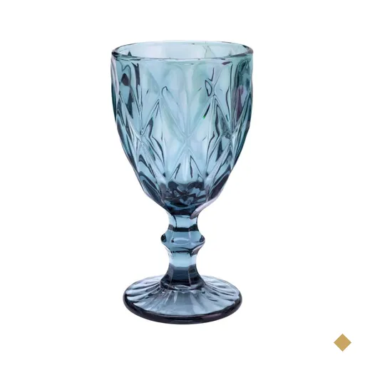 Taça Diamond De Vidro Azul 350ml Água Sucos Refrigerantes Avulsa Cálice Copo