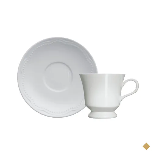 Xícara de Café com Pires Porcelana Germer 80ml Relevo Cottage Branco Chávena