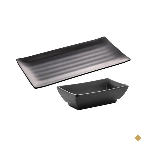 Prato Para Sushi e Molheira 60ml Shoyu Melamina Preto Tóquio Lyor Plástico…